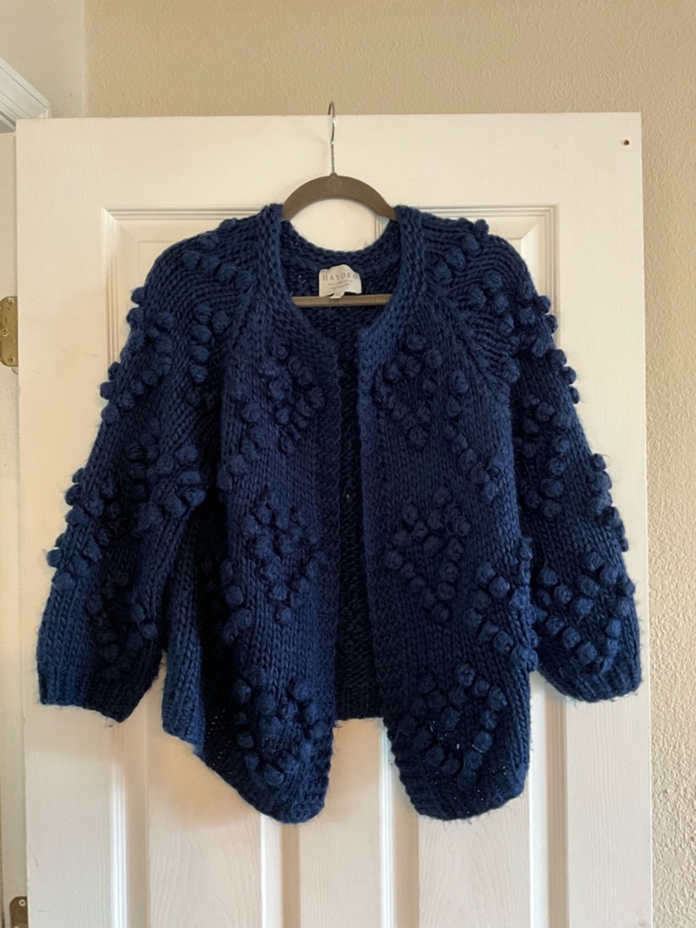 Hayden Navy Pom-Pom Open-Front Cardigan